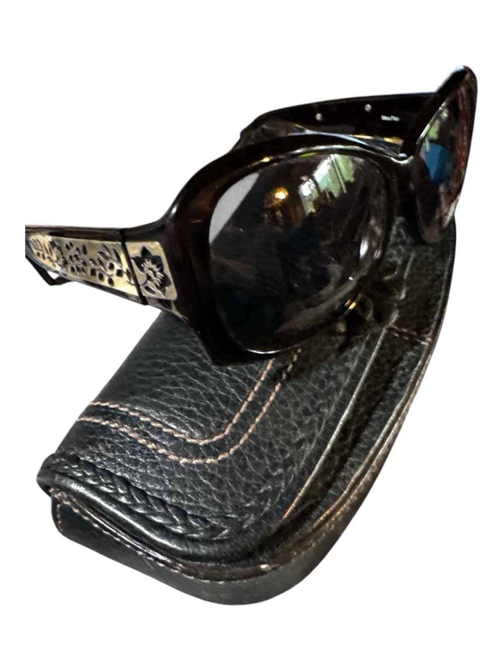 Brighton “Mira Flor” Vintage Black Sunglasses w/Silver Accents& AfterMarket Case